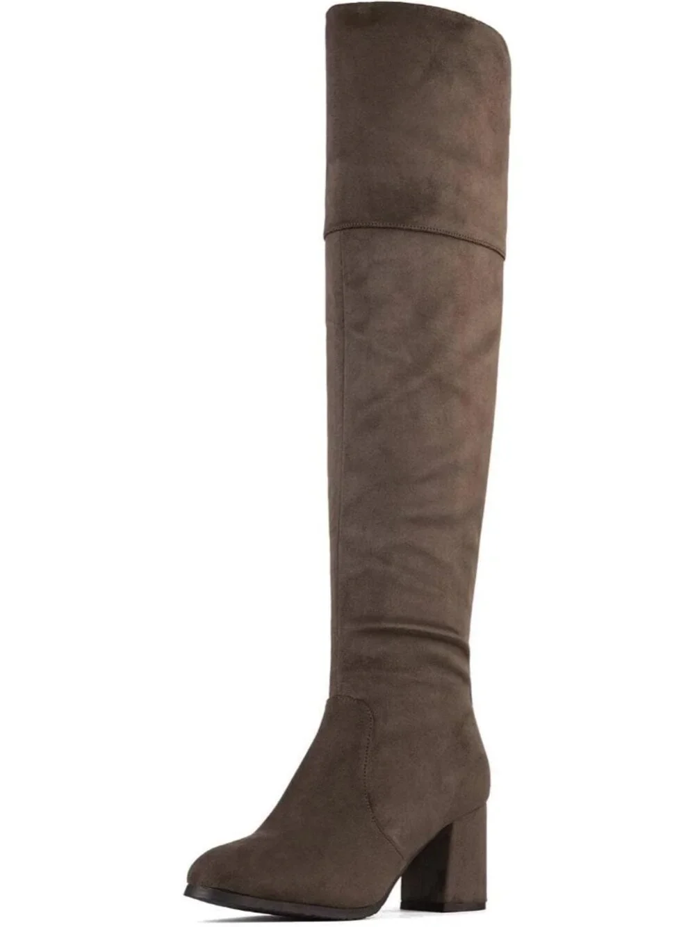 Women's Khaki Round Toe Side Zipper Chunky Heel Over The Knee Thigh High Boots